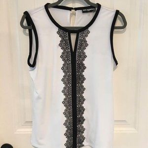 Women's White with Black Trim Top ~ Size S/M
